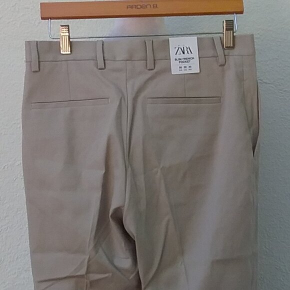 Zara Pants Men's Slim French Pocket 30 Khaki Color NEW - Picture 4 of 7